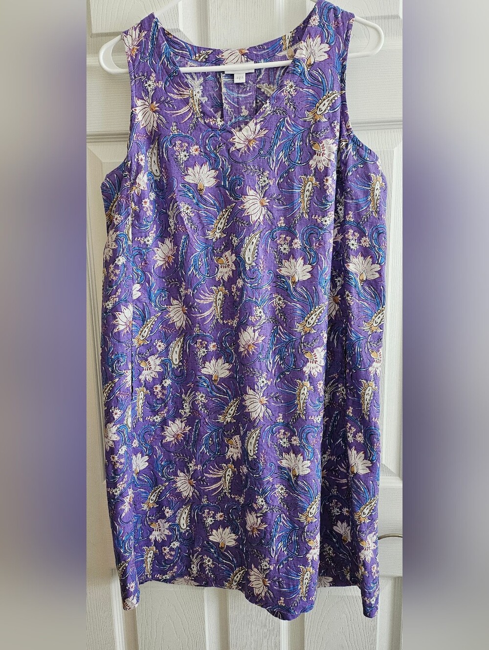 J Jill Love Linen Sm Purple Floral Sundress Sleeveless Pockets